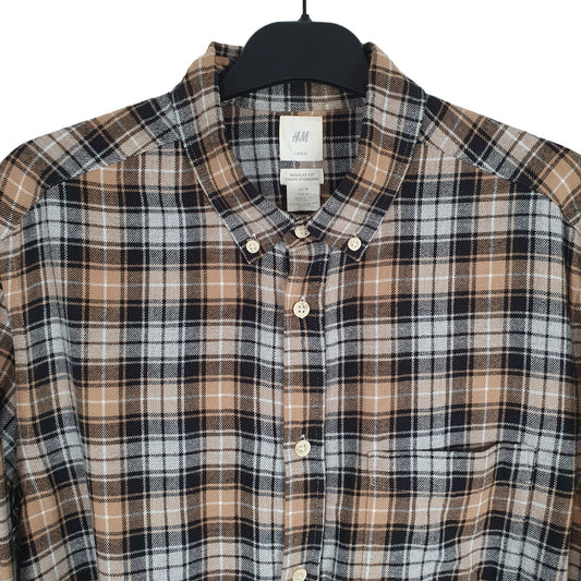 H&M Flannel Shacket Long Sleeve Regular Fit Check Shirt Tan