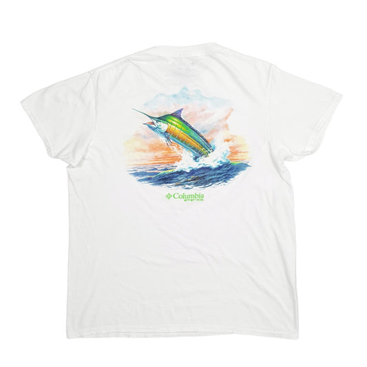 Mens White Columbia Sportswear Performance Fishing Gear Short Sleeve T Shirt