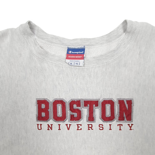 Mens Grey Champion Reverse Weave USA College Boston University Crewneck Jumper