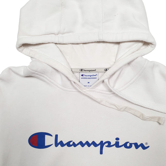 Mens White Champion Spellout Hoodie Jumper