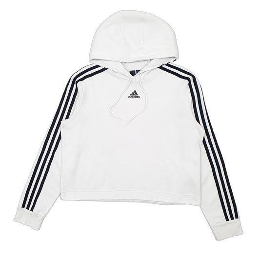 Womens White Adidas Crop Top Hoodie Jumper