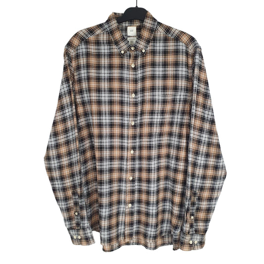 H&M Flannel Shacket Long Sleeve Regular Fit Check Shirt Tan