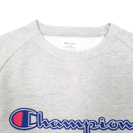 Mens Grey Champion Spellout Raglan Crewneck Jumper