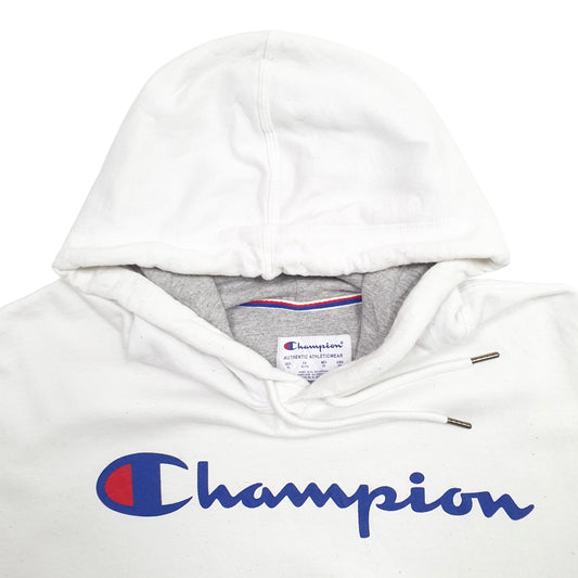Mens White Champion Spellout Hoodie Jumper