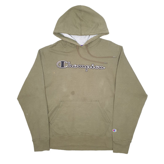 Mens Khaki Champion Spellout Hoodie Jumper