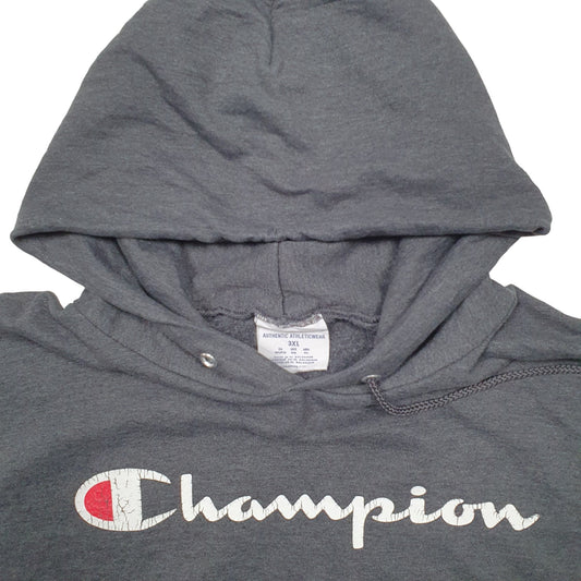 Mens Grey Champion Spellout Hoodie Jumper