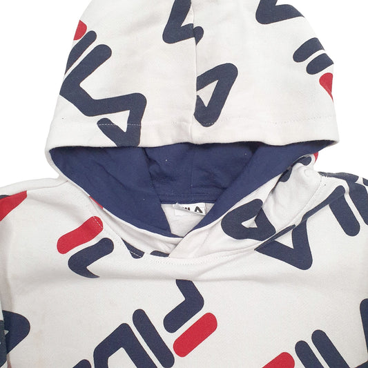 Mens White Fila Spellout Hoodie Jumper
