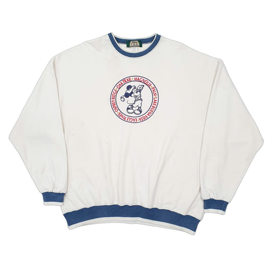 Mens Cream Disney Vintage 1980s P.R.O Mickey Mouse Golf Made in USA Crewneck Jumper