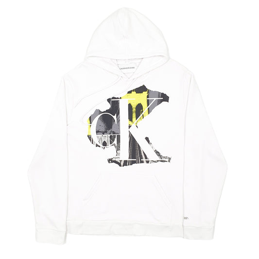 Mens White Calvin Klein Spellout Hoodie Jumper