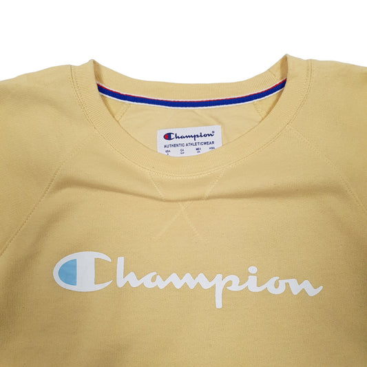 Mens Yellow Champion Spellout Crewneck Jumper