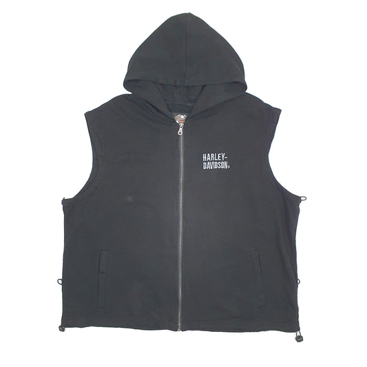 Mens Black Harley Davidson Hooded Biker Gilet Jumper