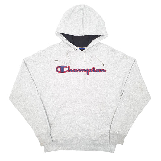 Mens Grey Champion Spellout Hoodie Jumper