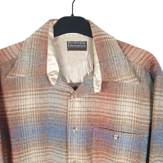 Bloomingdales Flannel Shacket Men's Store Vintage 70s Long Sleeve Regular Fit Check Shirt Brown