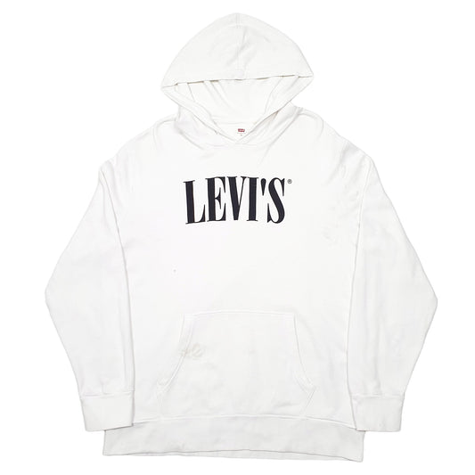 Mens White Levis Spellout Hoodie Jumper