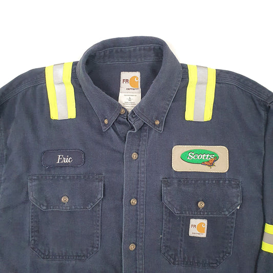 Mens Navy Carhartt FR Workwear Hi Vis Long Sleeve Shirt