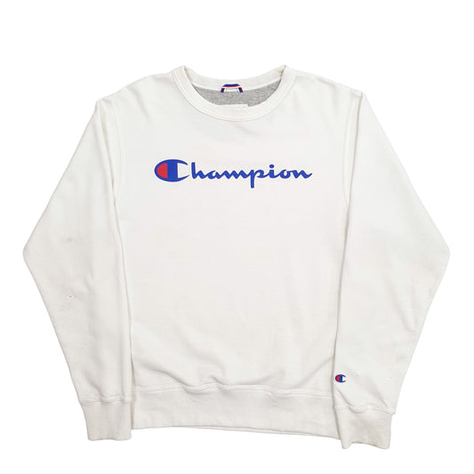 Mens Cream Champion Spellout Crewneck Jumper