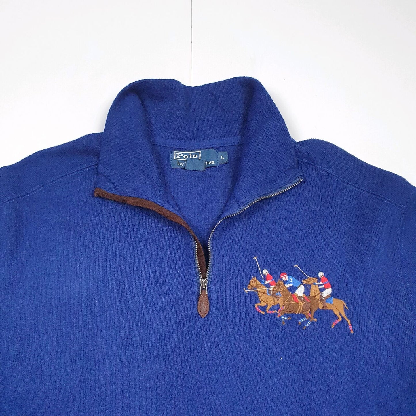Mens POLO RALPH LAUREN Big Logo Cotton 1/4 Quarter Zip Jumper Sweatshirt L