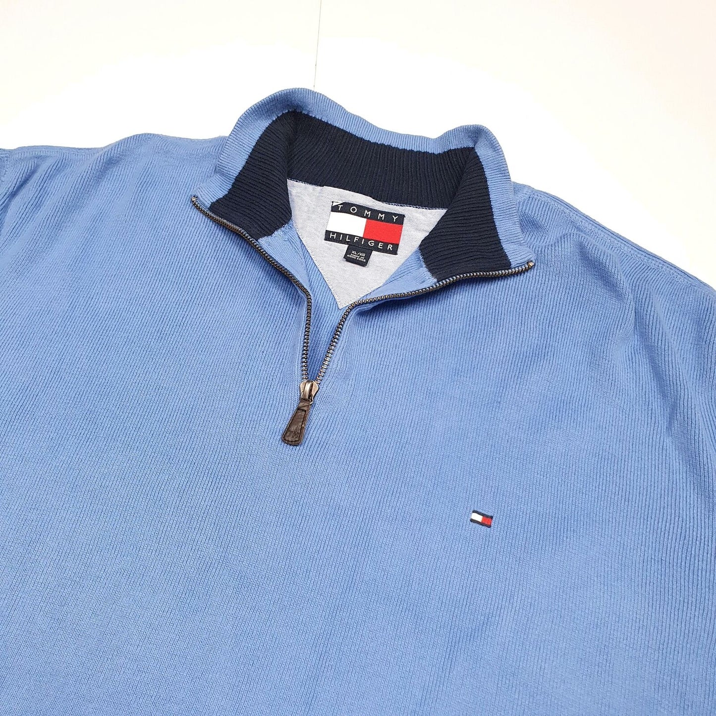 Mens TOMMY HILFIGER Cotton 1/4 Quarter Zip Jumper Sweatshirt XL