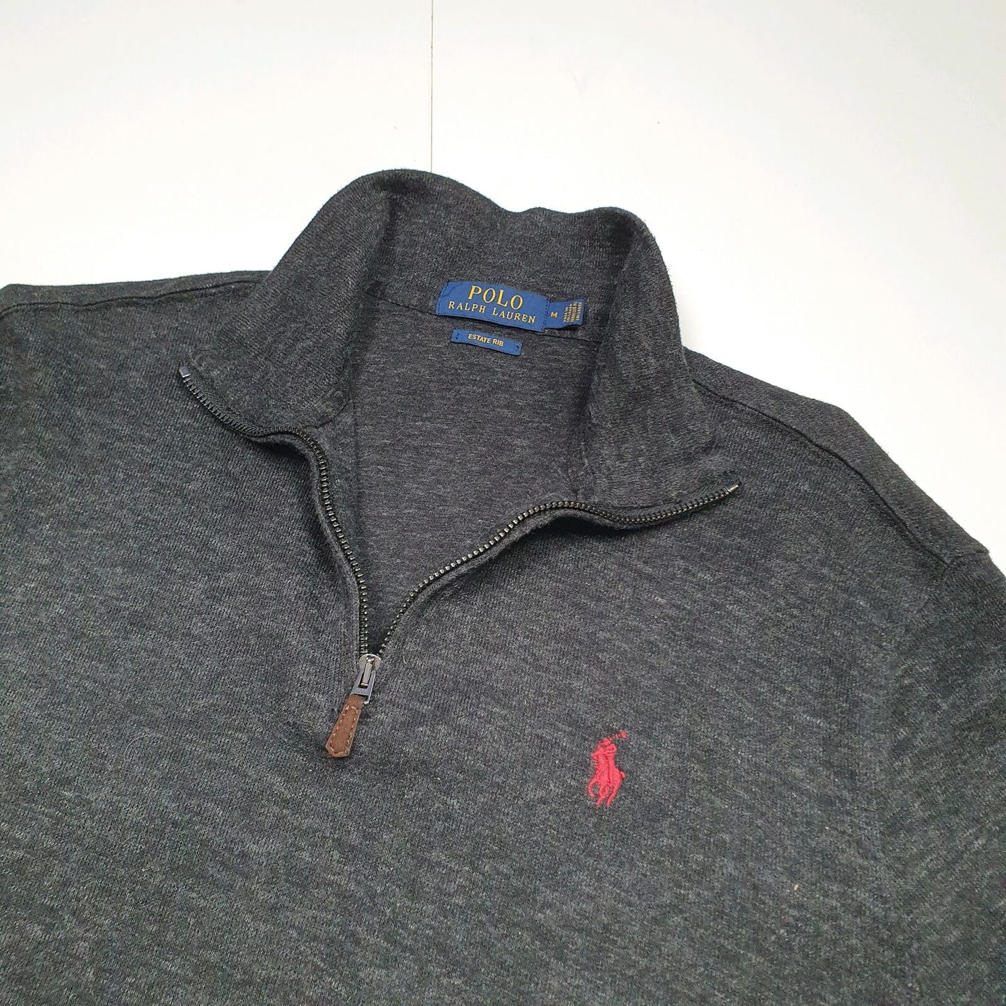Mens POLO RALPH LAUREN Estate Rib Cotton 1/4 Quarter Zip Jumper Sweatshirt M