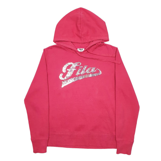 Mens Pink Fila Spellout Hoodie Jumper