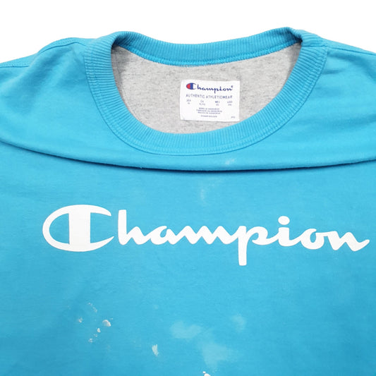 Mens Blue Champion Spellout Crewneck Jumper
