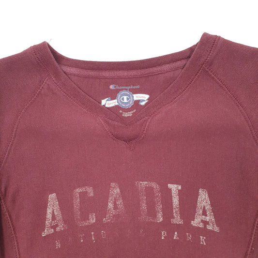 Womens Burgundy Champion Vintage Reverse Weave Acadia National Park USA Crewneck Jumper