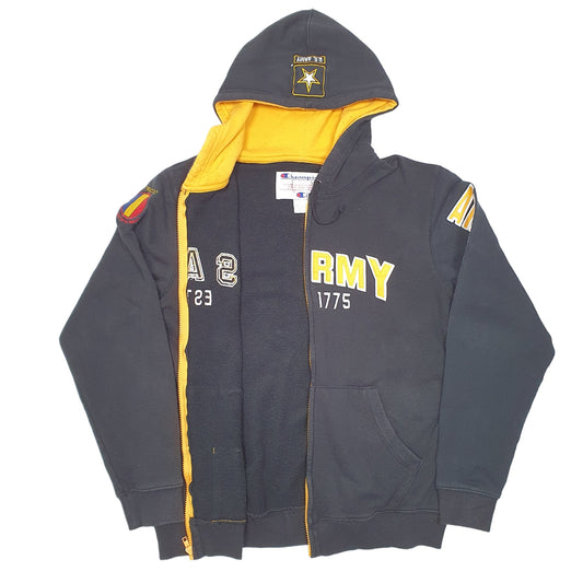 Mens Black Champion Hoodie US Army Est 1775 Strong Full Zip Jumper