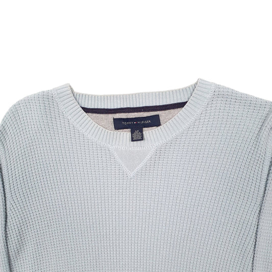 Mens Blue Tommy Hilfiger Chunky Knit Waffle Crewneck Jumper