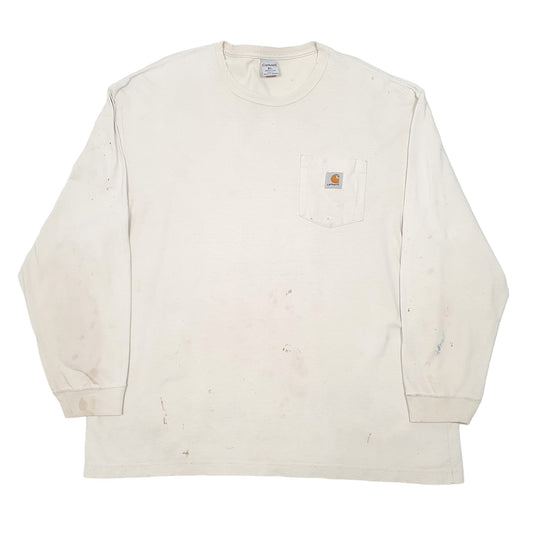 Mens Cream Carhartt Pocket Workwear Long Sleeve T Shirt