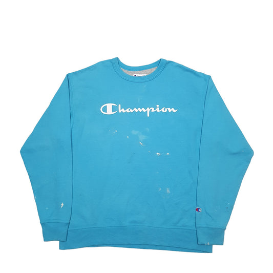 Mens Blue Champion Spellout Crewneck Jumper