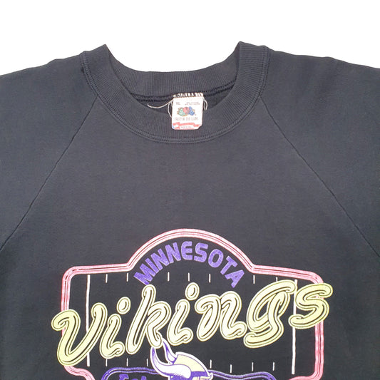 Mens Black Fruit of the Loom Vintage 1990s NFL Minnesota Vikings Crewneck Jumper