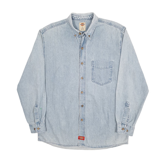 Mens Blue Dickies Workwear Denim Overshirt Long Sleeve Shirt