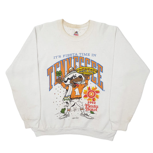 Mens White Fruit of the Loom Vintage 1992 90s Made in USA Fiesta Bowl Tennessee Crewneck Jumper
