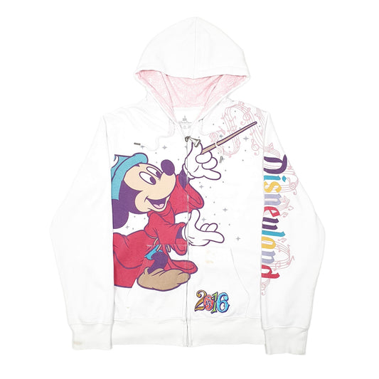 Womens White Disney Hoodie Mickey Mouse Fantasia 2016 Full Zip Jumper