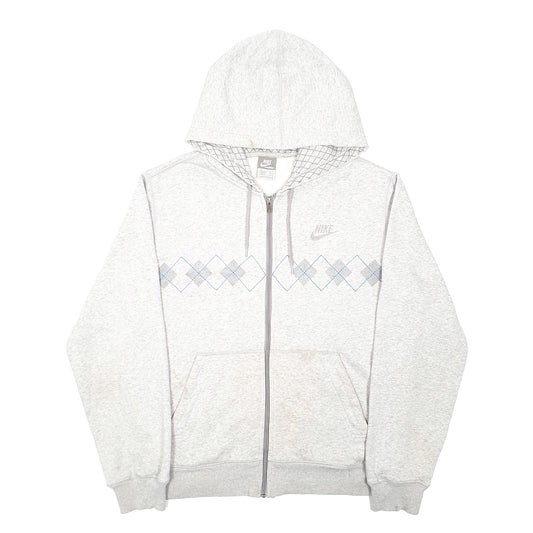 Mens Grey Nike Vintage Sportswear Argyle Hoodie Full Zip Jumper