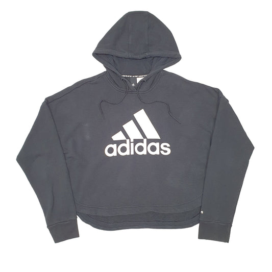 Womens Black Adidas Cropped Workout Gym Hoodie Jumper