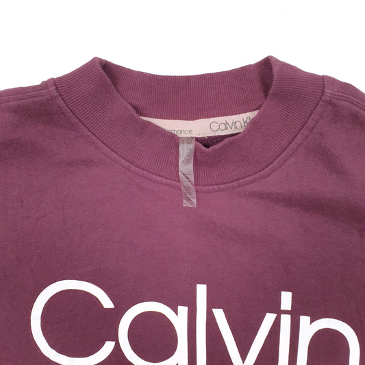 Womens Burgundy Calvin Klein Crop Top Spellout Crewneck Jumper