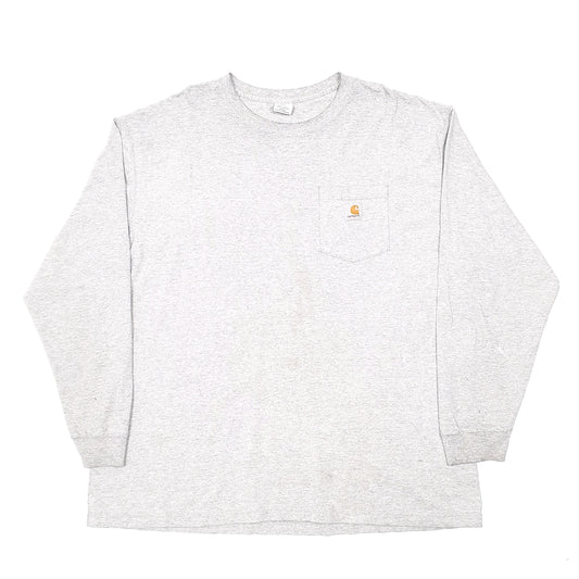 Mens Grey Carhartt Pocket Workwear Long Sleeve T Shirt