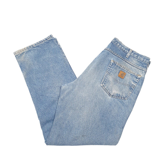 Mens Blue Carhartt Cotton Lined Insulated Casual JeansW36 L32