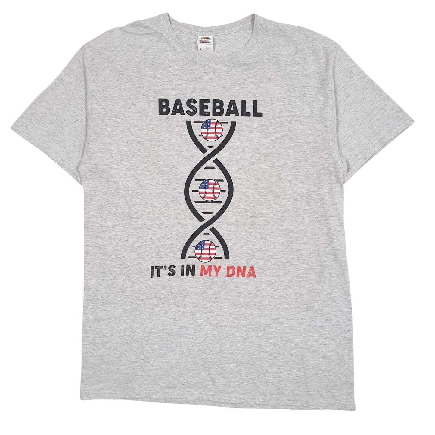 Mens Grey Fruit Of The Loom Baseball It's In My DNA Short Sleeve T Shirt