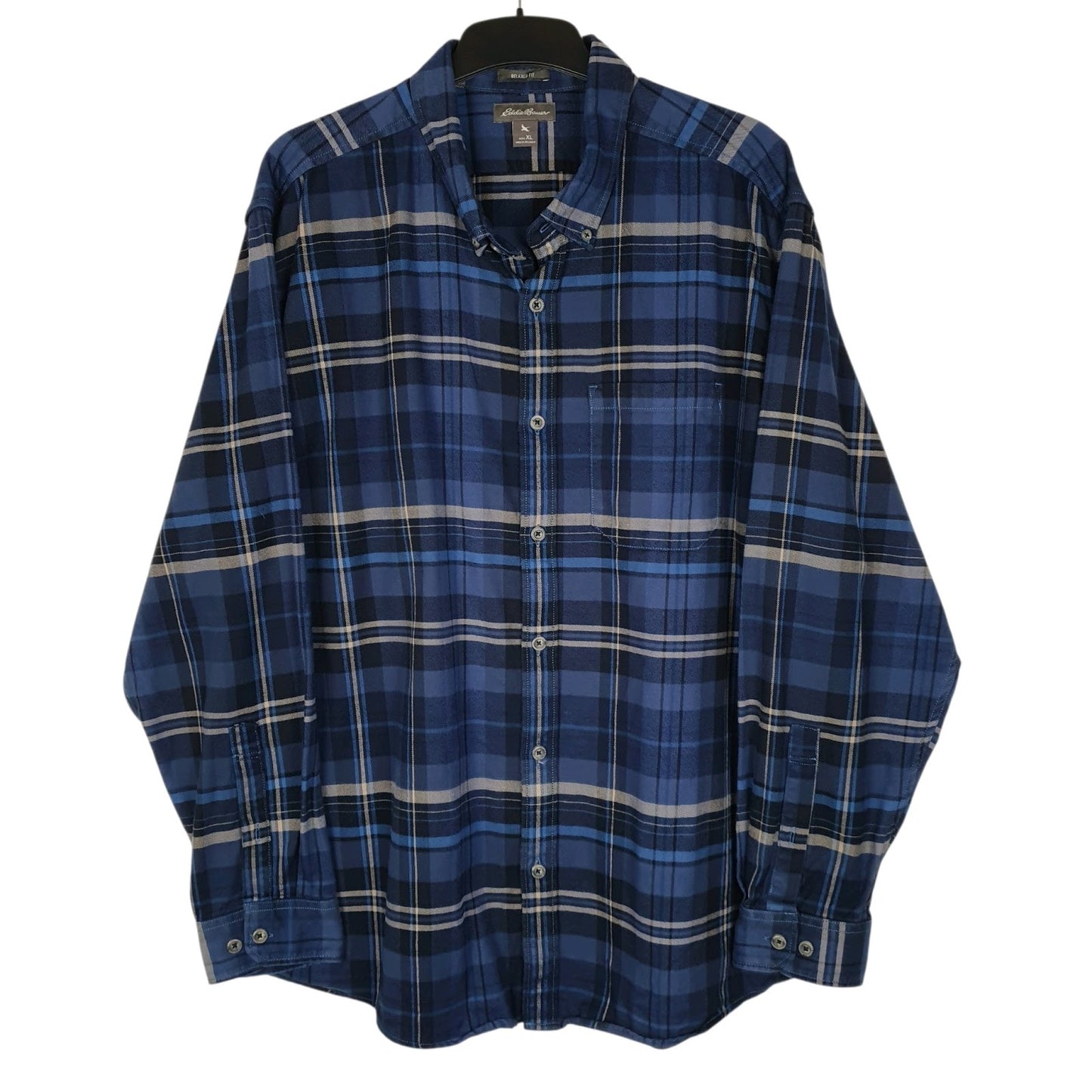 Mens Navy Eddie Bauer Heavyweight Plaid Canvas Long Sleeve Shirt