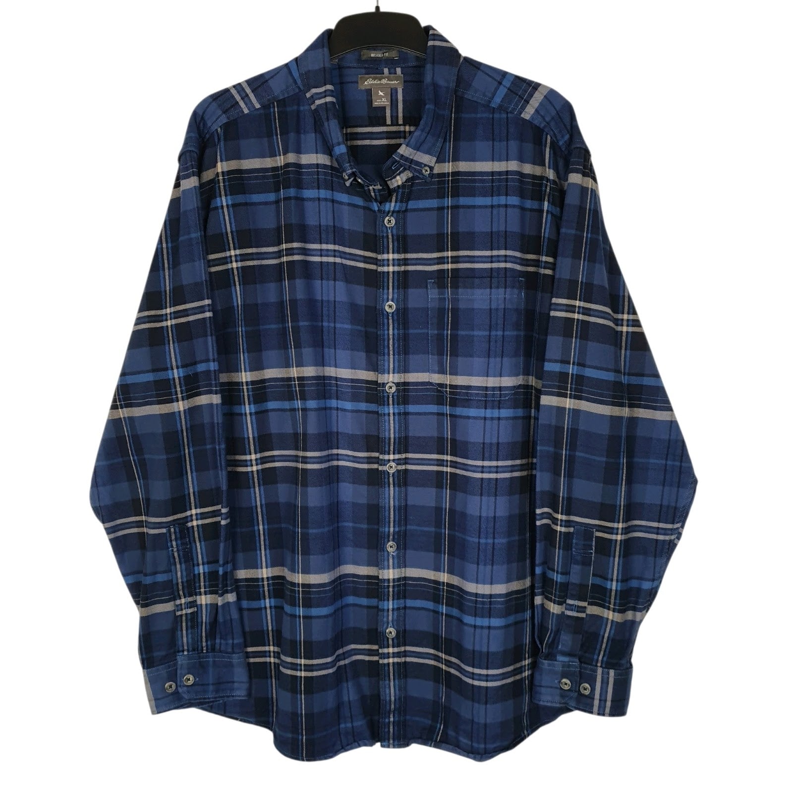 Mens Navy Eddie Bauer Heavyweight Plaid Canvas Long Sleeve Shirt