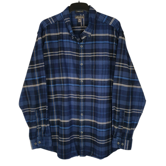 Mens Navy Eddie Bauer Heavyweight Plaid Canvas Long Sleeve Shirt