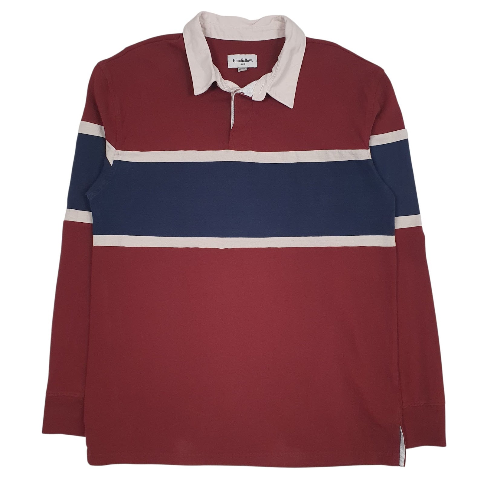 Mens Red Good Fellow Rugby Long Sleeve Polo Shirt