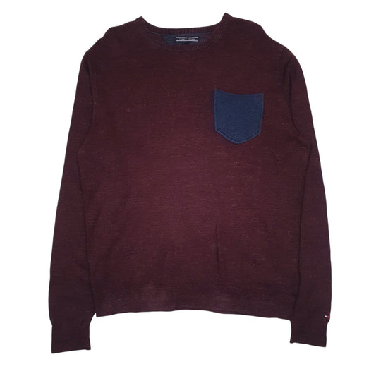 Mens Burgundy Tommy Hilfiger  Crewneck Jumper