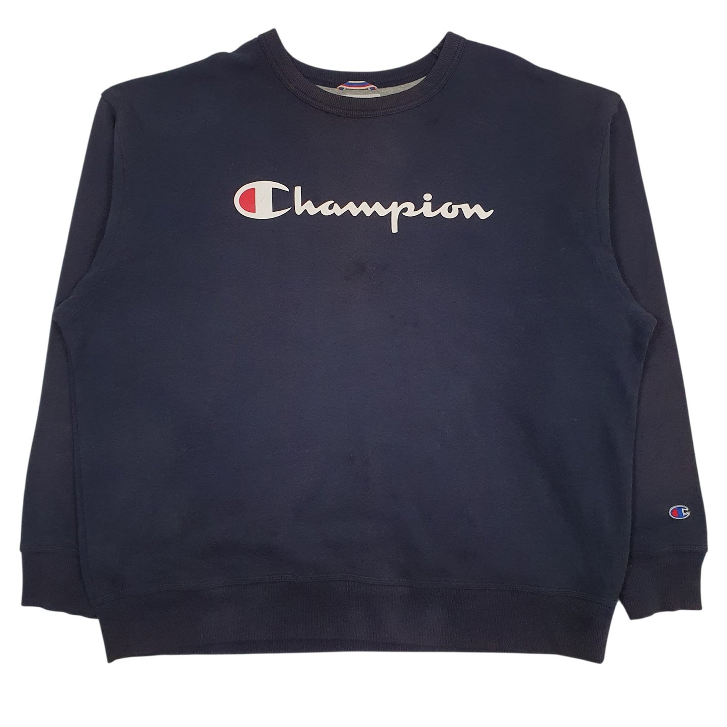 Mens Navy Champion Spellout Crewneck Jumper