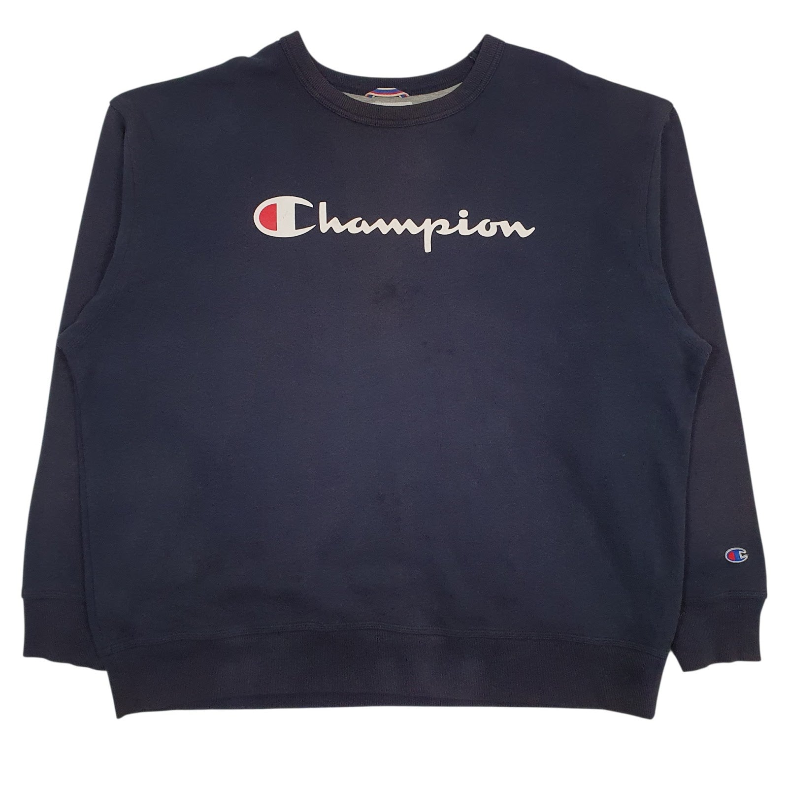 Mens Navy Champion Spellout Crewneck Jumper