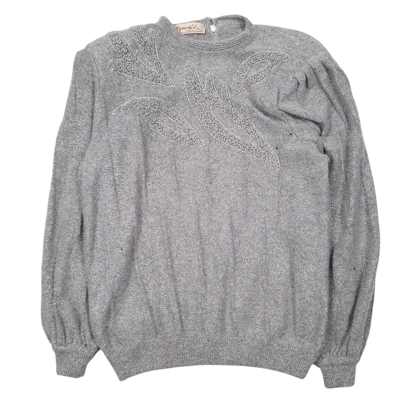 Womens Grey Symions Creation Vintage Glitter Shoulder Pads Crewneck Jumper
