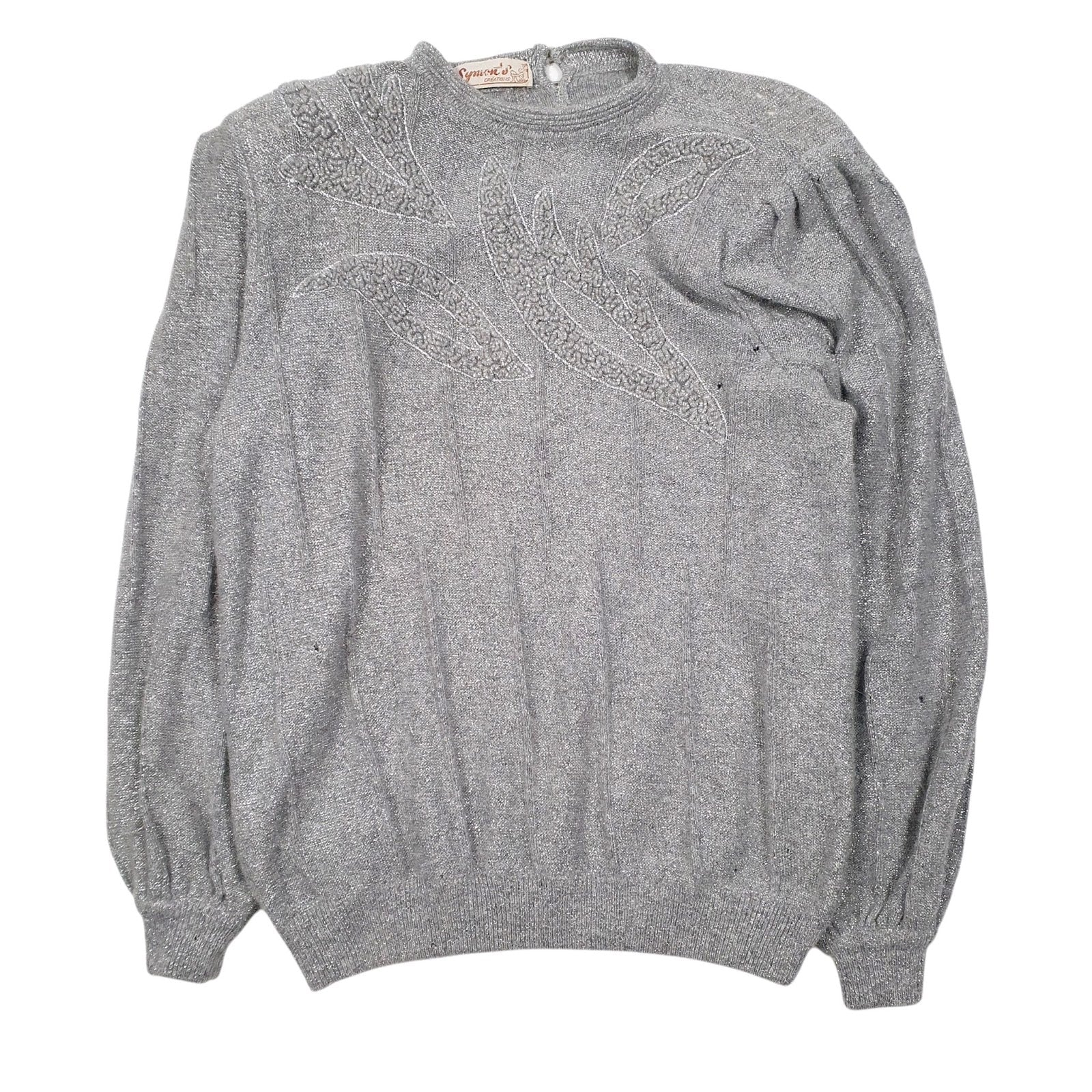 Womens Grey Symions Creation Vintage Glitter Shoulder Pads Crewneck Jumper