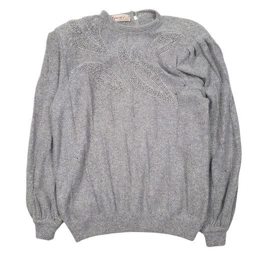 Womens Grey Symions Creation Vintage Glitter Shoulder Pads Crewneck Jumper